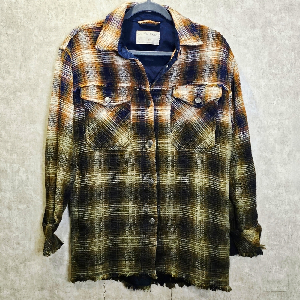 Free People Anneli Plaid Ombre Tweed Shirt Oversized Shacket - Picture 2 of 8